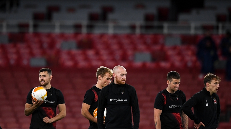 Dundalk players trained at the Emirates Stadium on Wednesday evening