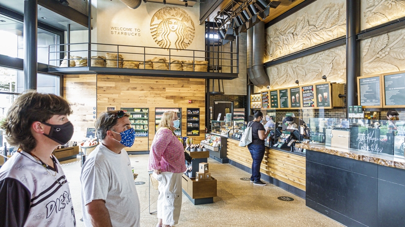 The world's largest coffee chain said its global same-store sales fell 5% in its first quarter, which ended December 27