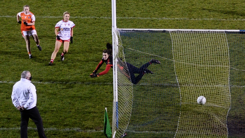 Aoife McCoy of Armagh fires home her side's first goal