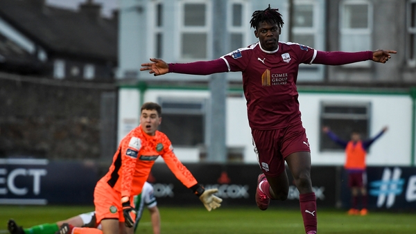 Wilson Waweru celebrates the winning goal at the Carlisle Grounds