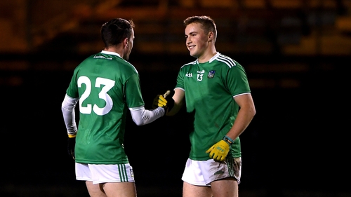 Limerick's Davey Lyons and Hugh Bourke celebrate after the win in Waterford