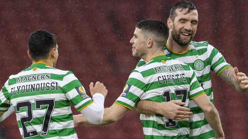 Shane Duffy (right) celebrates with Celtic goalscorer Ryan Christie