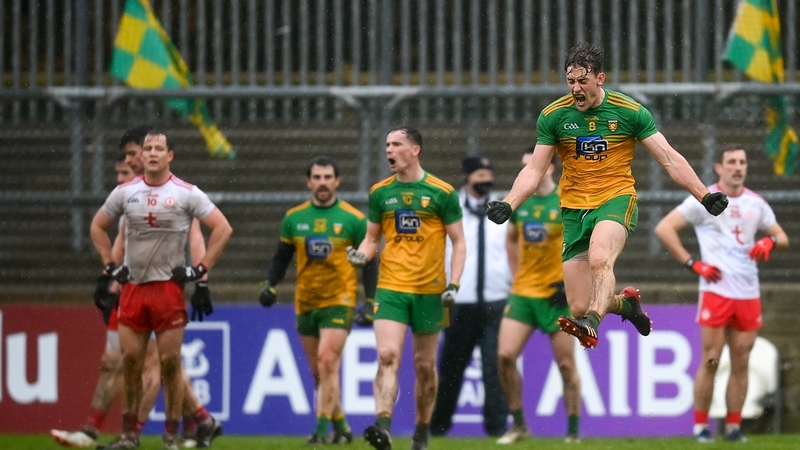 Hugh McFadden jumps for joy as Donegal beat Tyrone in the Ulster football championship