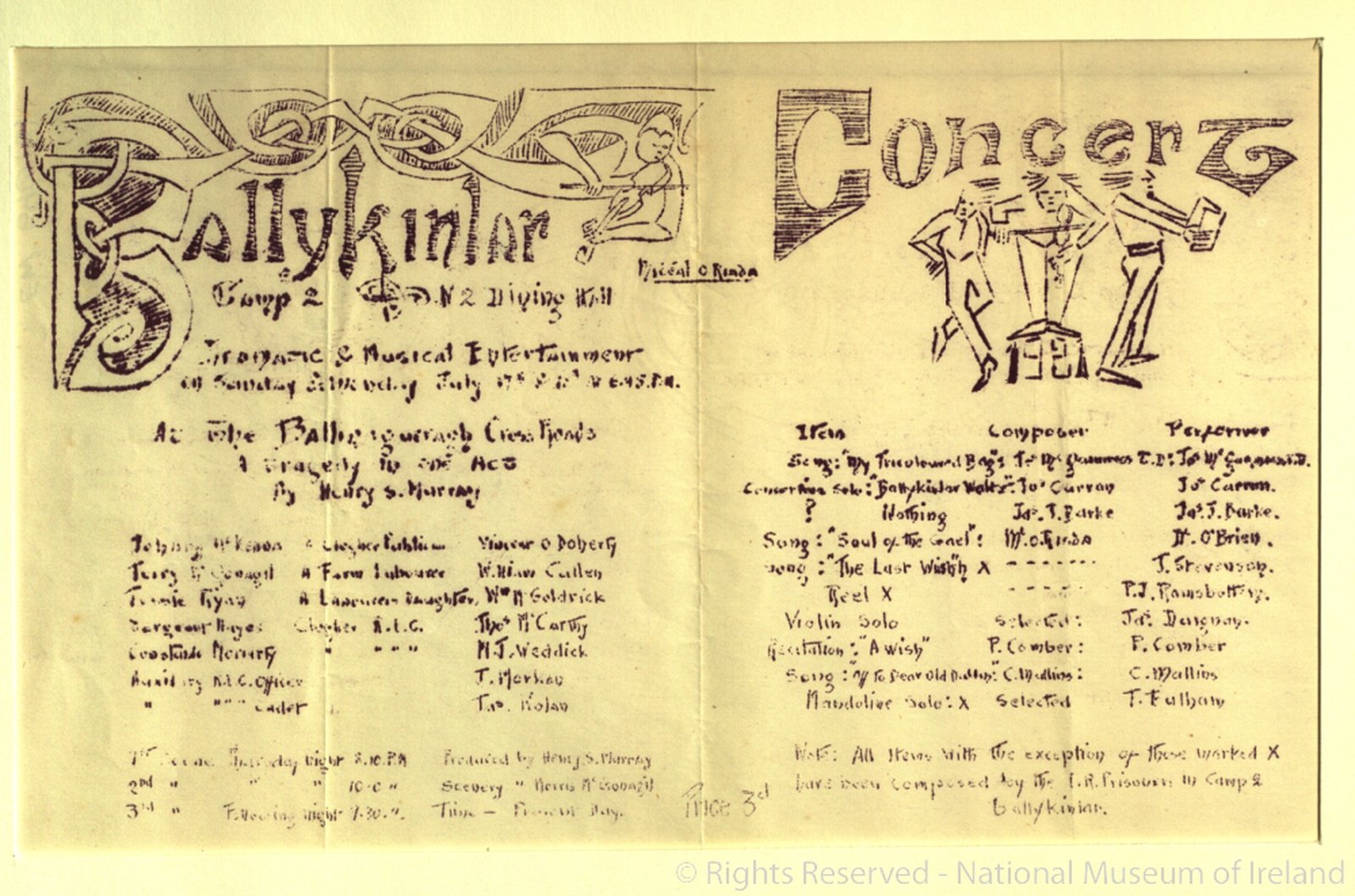 Ballykinlar Players theatre programme, August 1921. Image courtesy of the National Museum of Ireland