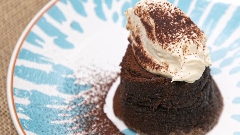 Eunice Power's baked chocolate puddings with Ferraro Rocher and mascarpone cream.
