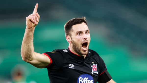 Dundalk striker Patrick Hoban celebrates his goal against Rapid Vienna