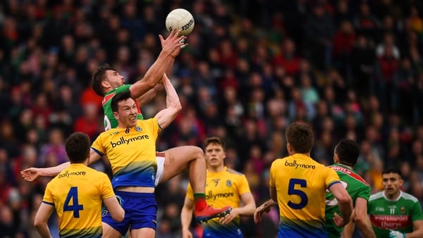 Aidan O'Shea and Tadgh O'Rourke contesting a high back in last year's semi-final