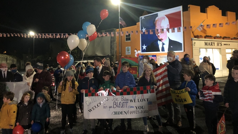 The town of Ballina, Mr Biden's ancestral home, was decked out in the famous stars and stripes in anticipation of his success