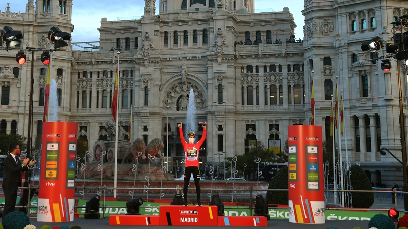 Primoz Roglic celebrates his triumph