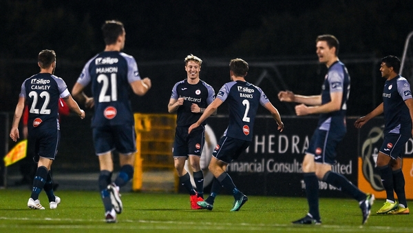 Sligo players celebrate Jesse Devers' opener