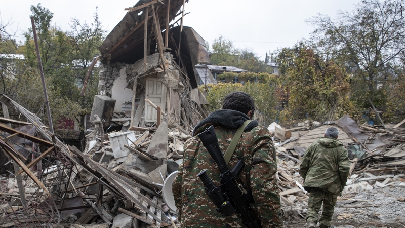 The clashes have forced thousands to flee their homes leaving Stepanakert a ghost town devastated after weeks of shelling