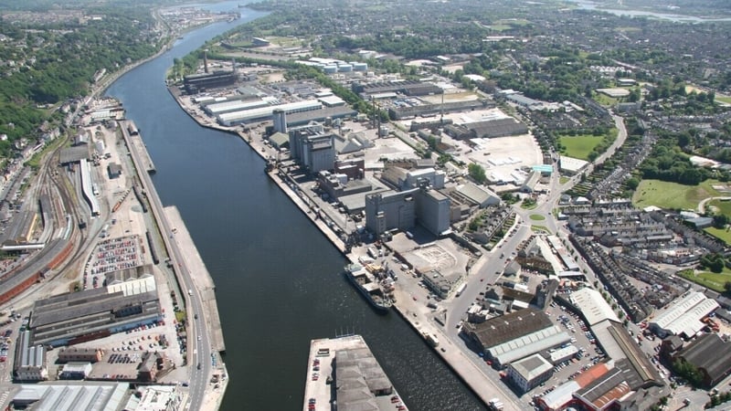 An aerial view of the docklands area in Cork