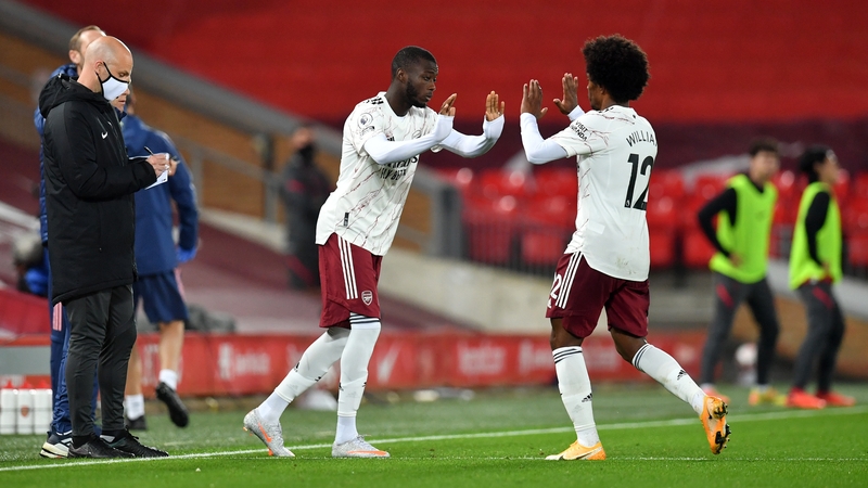 Nicolas Pepe (C) has appeared as a substitute six times so far in this season's Premier League