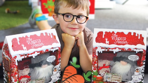 Six year old Jonah, son of Gavin and Aoife Lawler, Creators of the Reindeer Feeder