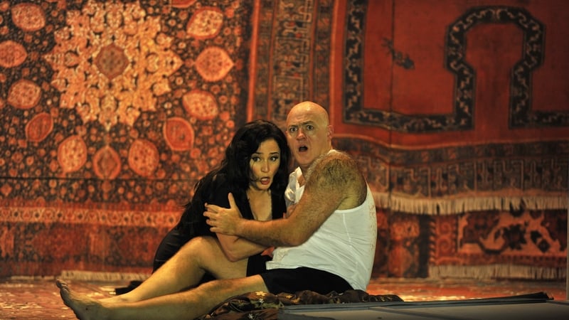 Patricia Racette as Katerina Lvovna Ismailova and John Daszak as Sergei in the English National Opera's production of Dmitri Shostakovich's Lady Macbeth of Mtsensk at the London Coliseum in 2015.