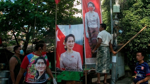 Supporters of the National League for Democracy party celebrate in Yangon