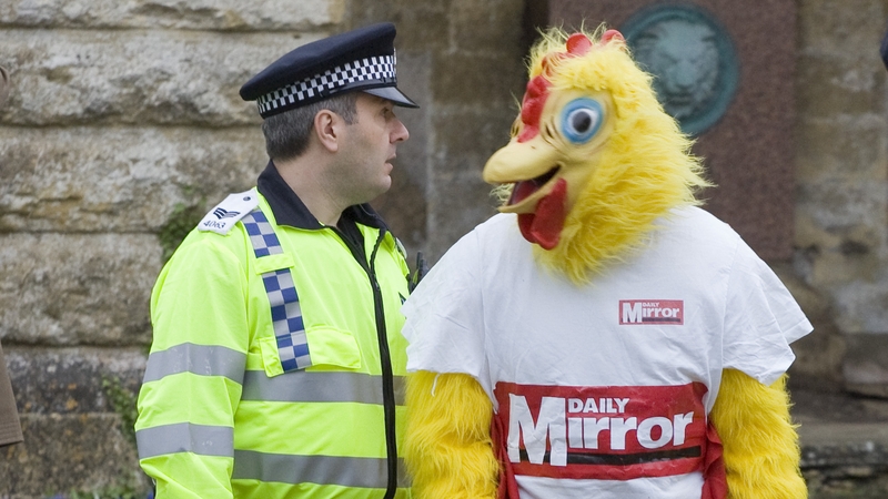 Lee Cain dressed as a chicken while working for the Mirror during the 2010 UK election