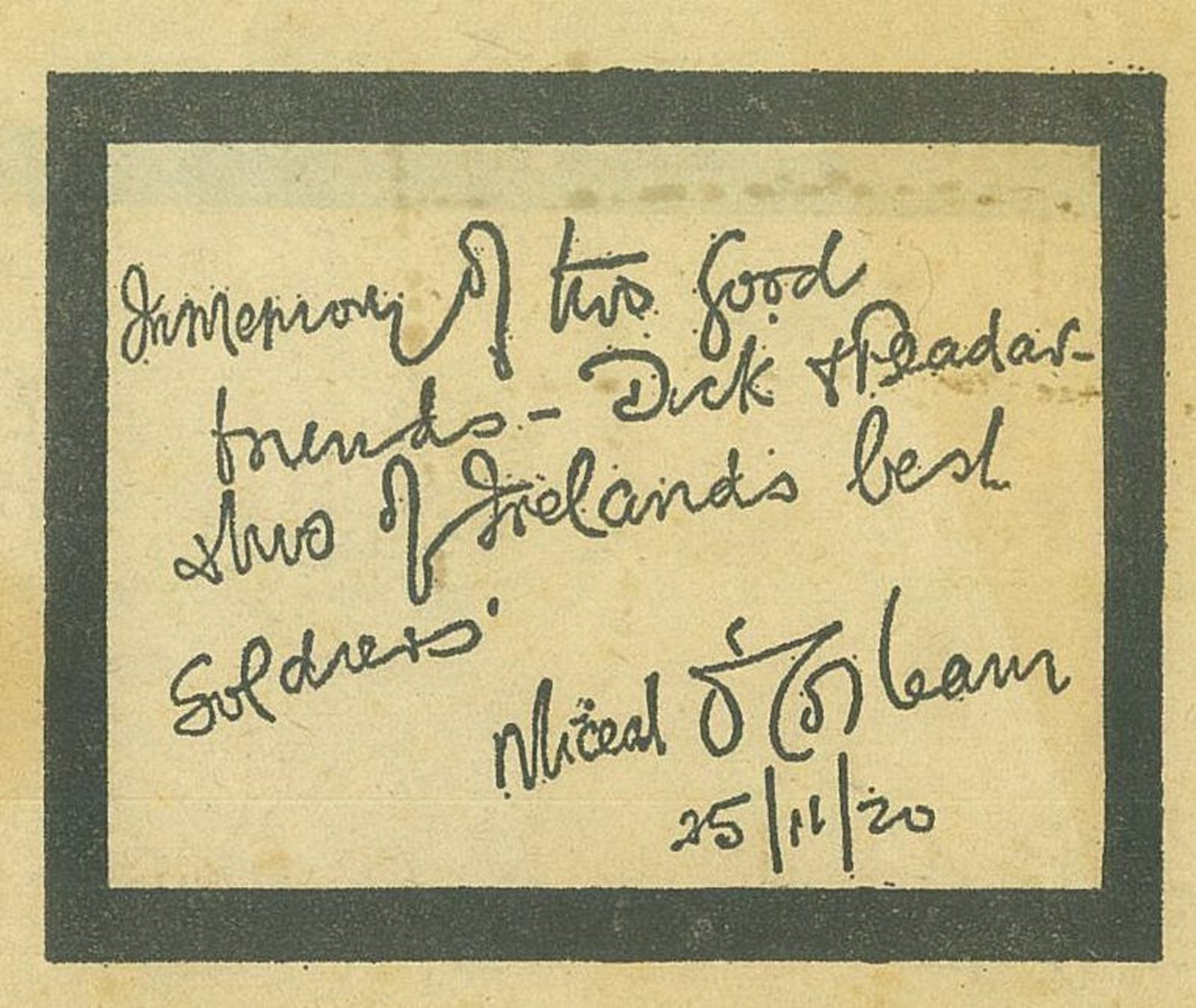 An enhanced reproduction of the original card clearly showing Collins's message
