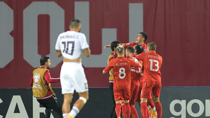 Goran Pandev celebrates after scoring the crucial North Macedonian winner