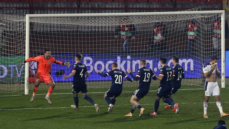 Scotland's David Marshall celebrates saving from Serbia's Aleksandar Mitrovic