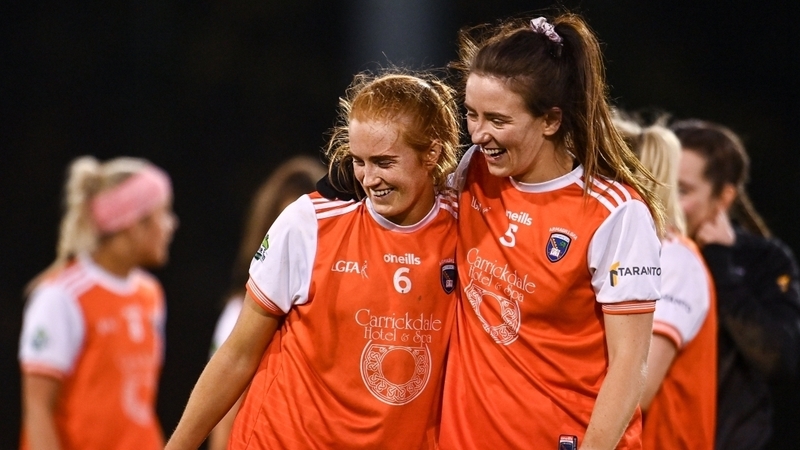 Blaithin Mackin (l) and Tiarna Grimes celebrate a famous Armagh victory