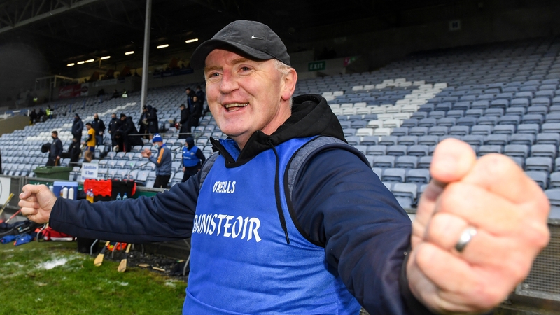 Brian Lohan celebrates his team's victory in O'Moore Park