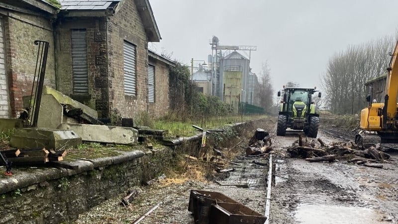 Defunct railway station at Mogeely in Co Cork where site clearance and track lifting work is nearly complete