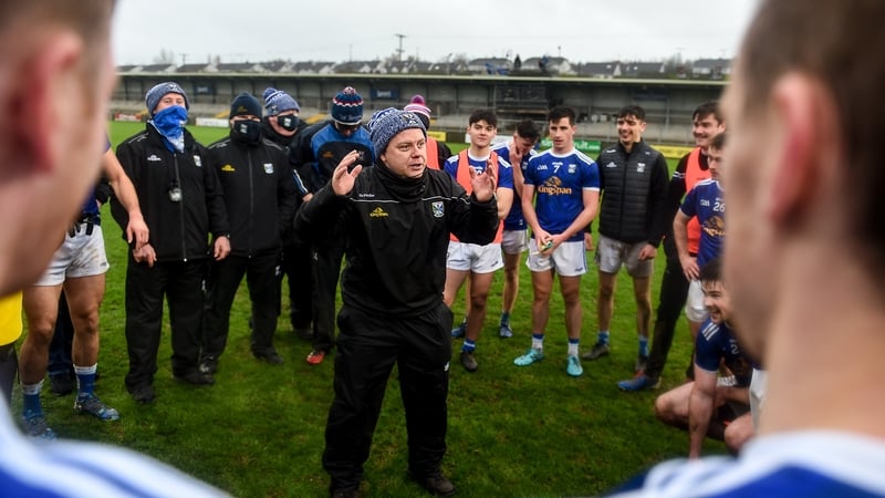 Mickey Graham speaks to his players following their single score win over Down