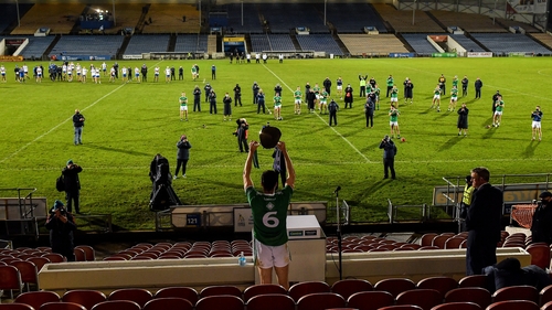 Declan Hannon lifts the Munster Cup at Semple Stadium