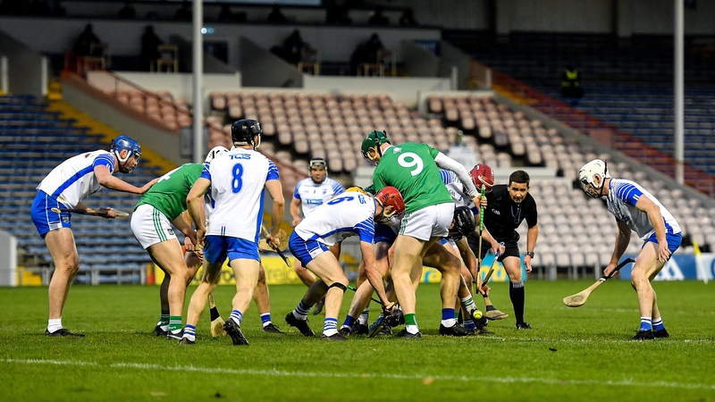 Limerick and Waterford players contest possession at Semple Stadium
