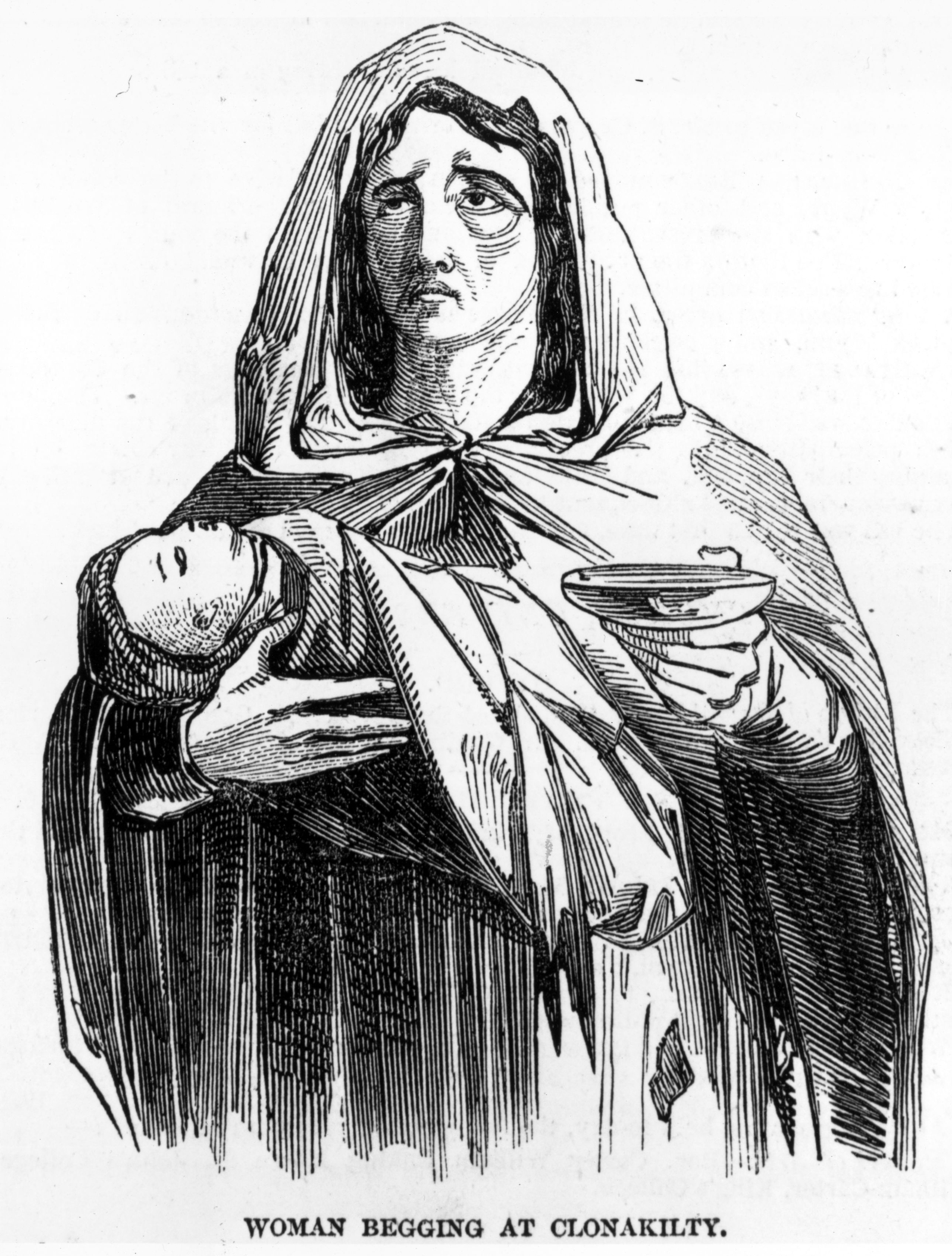 Woman Begging at Clonakilty from 'Sketches in West Ireland' by James Mahony.