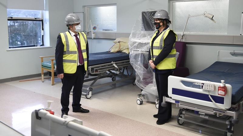 Health Minister Robin Swann with chief nursing officer Charlotte McArdle at the opening of Northern Ireland's new Nightingale Hospital today