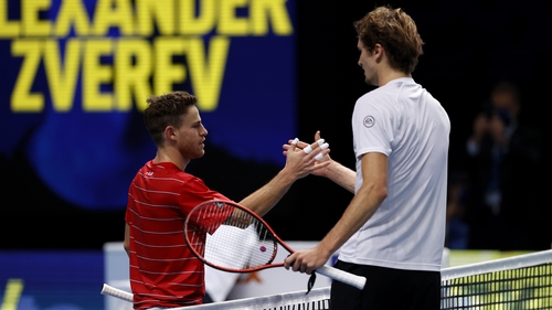 Diego Schwartzman congratulates Alexander Zverev at the O2