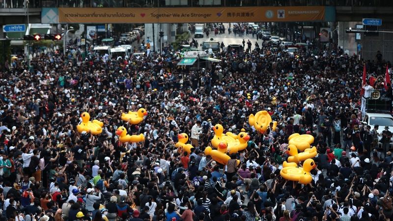 Footage of Thailand's so-called 'rubber duck revolution' has gone viral on social media this week