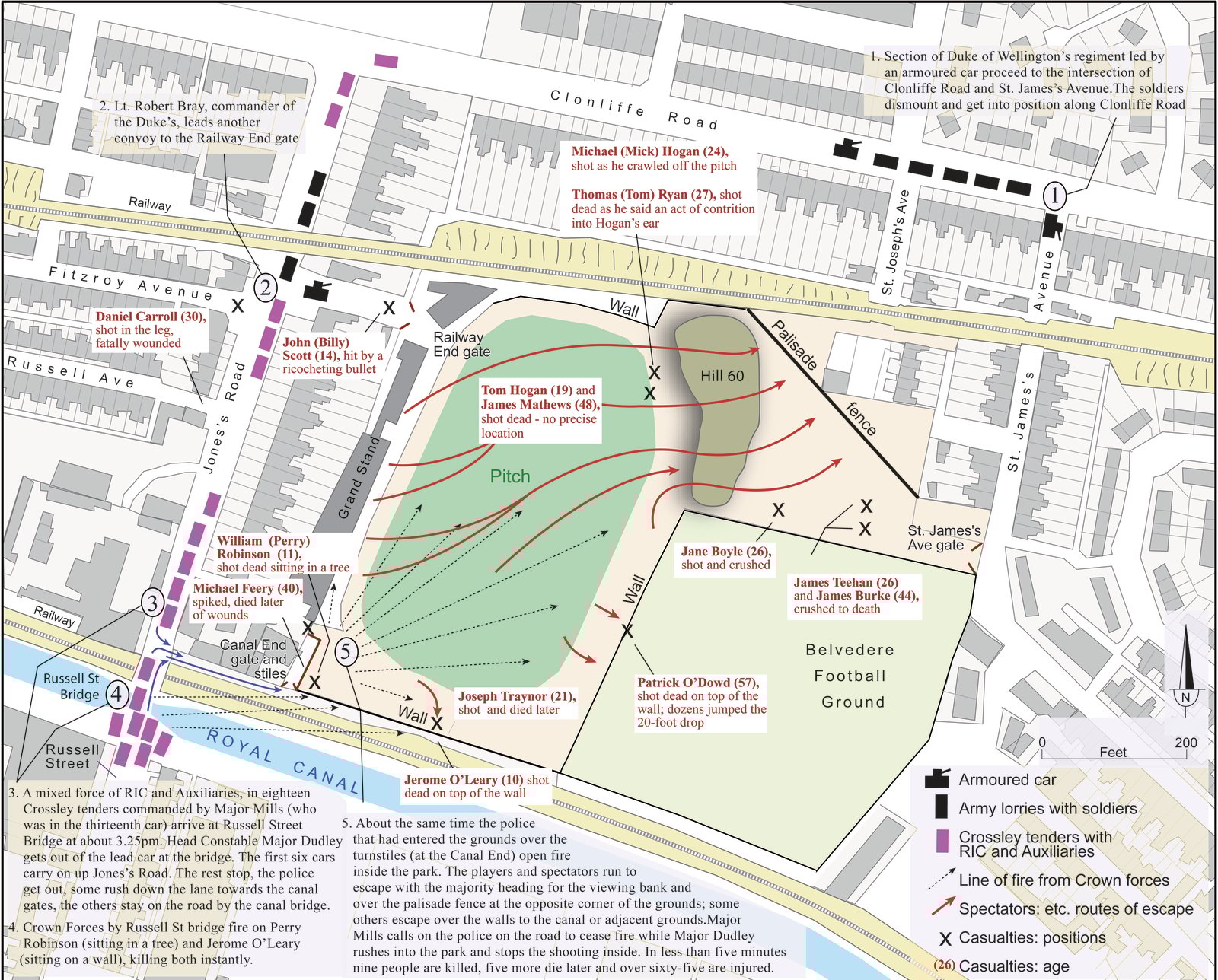 Map of events at Croke Park, afternoon of Sunday 21 November 1920 (Credit: Cork University Press)
