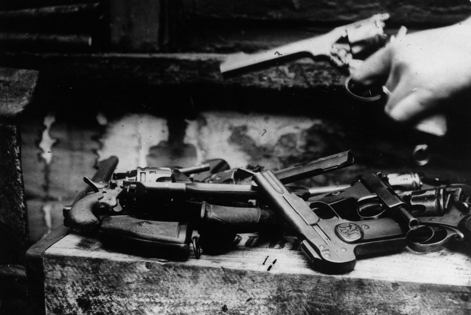 Arms allegedly found at Croke Park in Dublin after Auxiliaries opened fire at a crowded Gaelic football match killing 12 people and injuring many more. (Photo by Topical Press Agency/Getty Images)