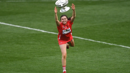 Hannah Looney with the O'Duffy Cup after Cork's 28th title win in 2018