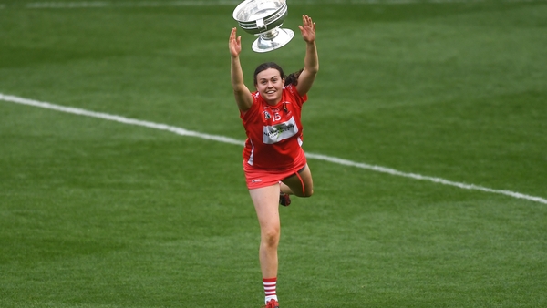 Hannah Looney with the O'Duffy Cup after Cork's 28th title win in 2018