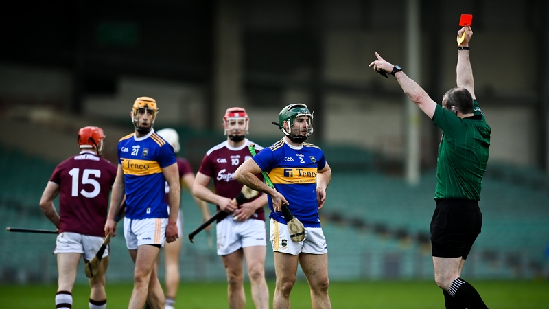 Tipperary were leading Galway by two points when Cathal Barrett was dismissed in the 53rd minute