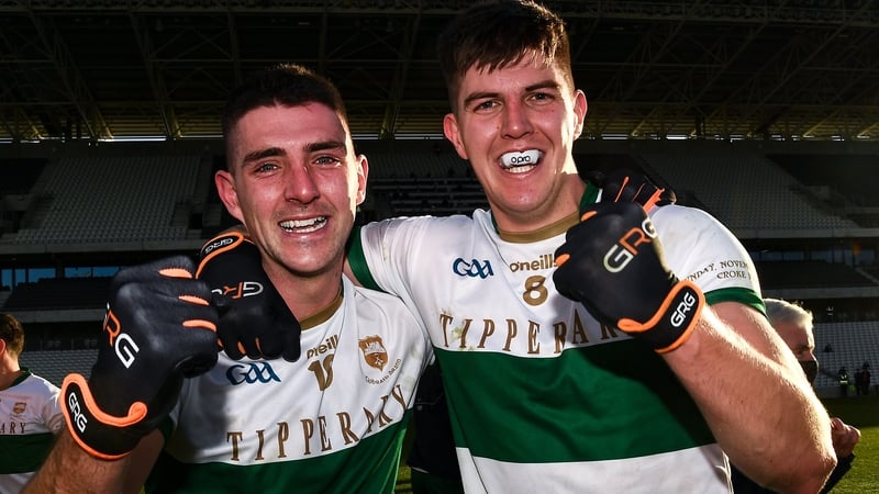 Colin O'Riordan (left) and Steven O'Brien celebrate Tipperary's first Munster SFC title since 1935