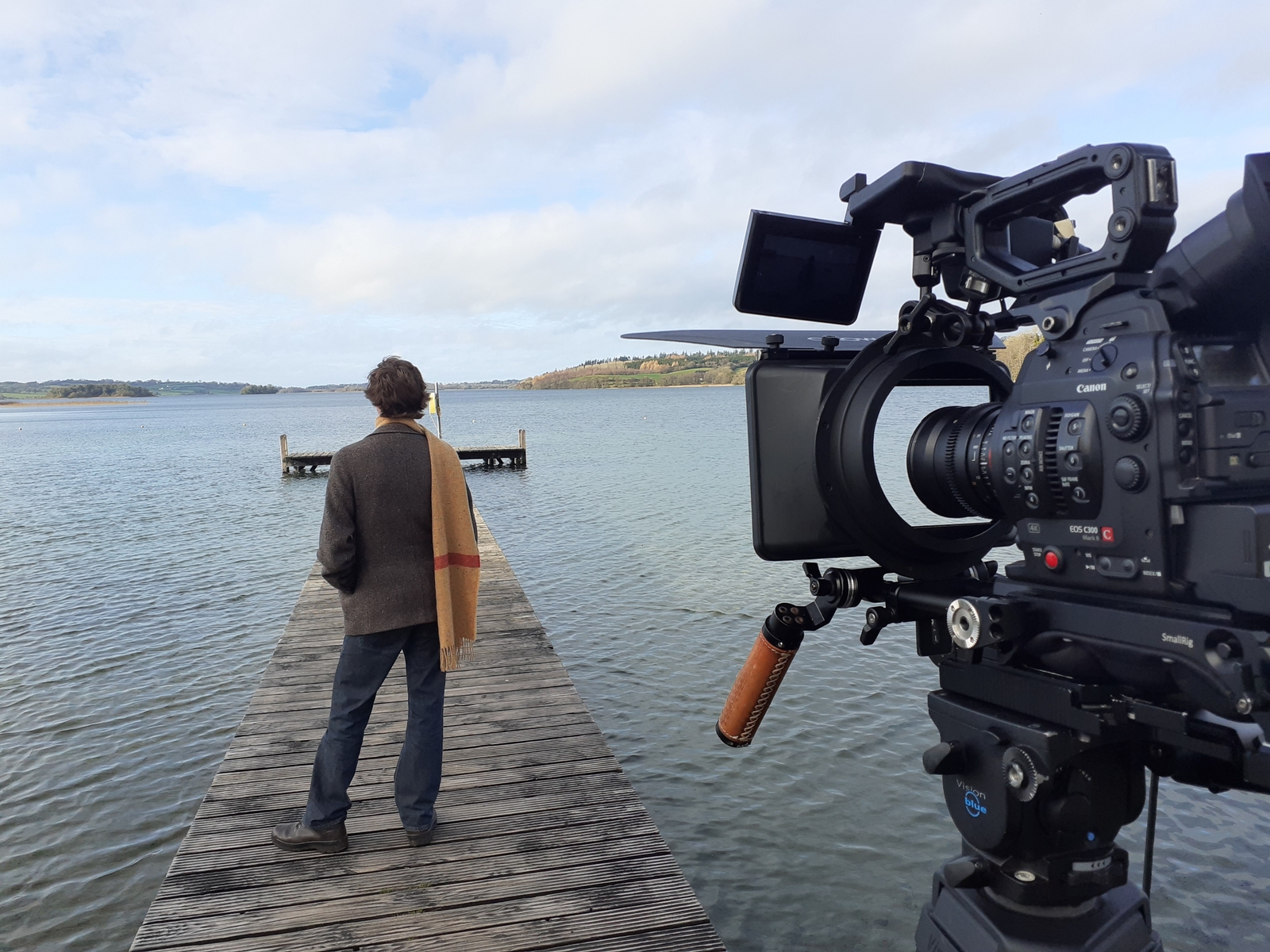 Manchán recording for RTÉ by Lough Lene, Co. Westmeath