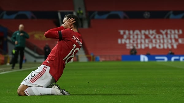 Bruno Fernandes celebrates the opening goal at Old Trafford