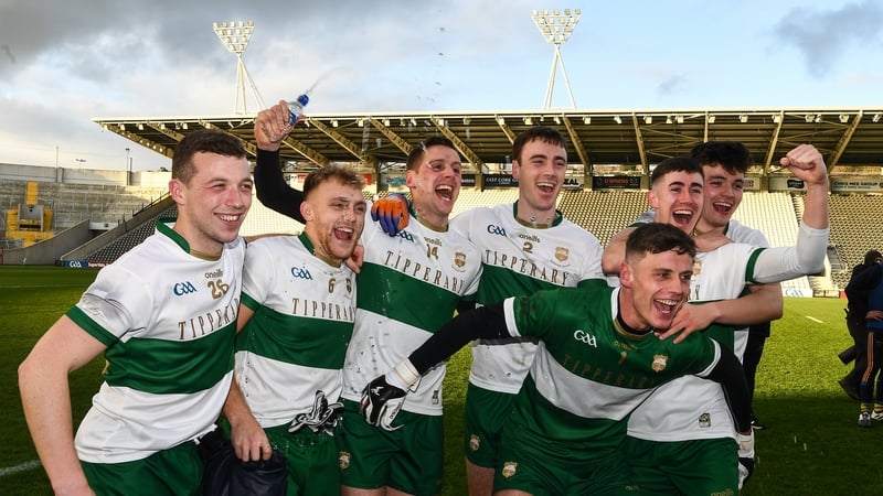Tipperary footballers wearing Bloody Sunday commemorative jerseys celebrate beating Cork in the 2020 Munster final. Photo: Sportsfile