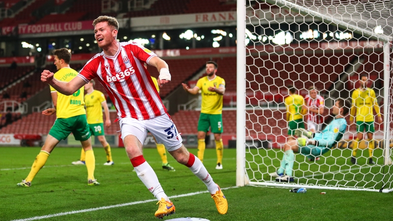 Nathan Collins celebrates getting on the score-sheet for Stoke City