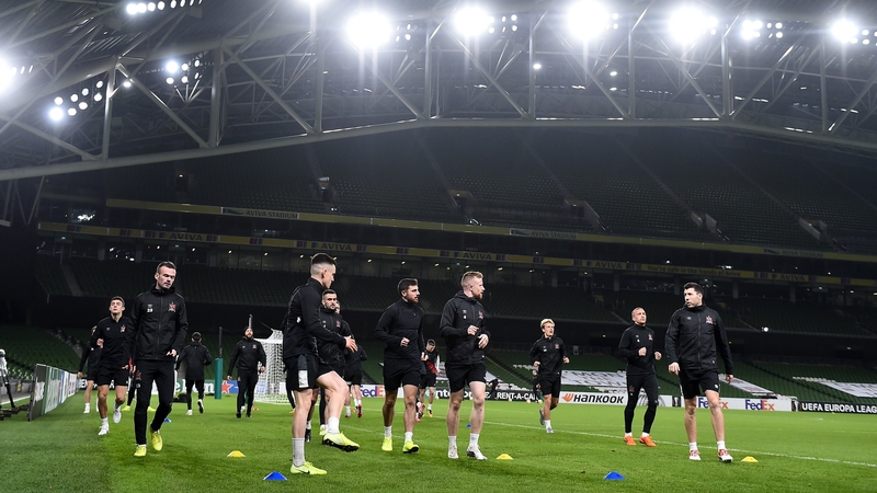 Dundalk train at the Aviva Stadium ahead of their clash with Rapid Vienna
