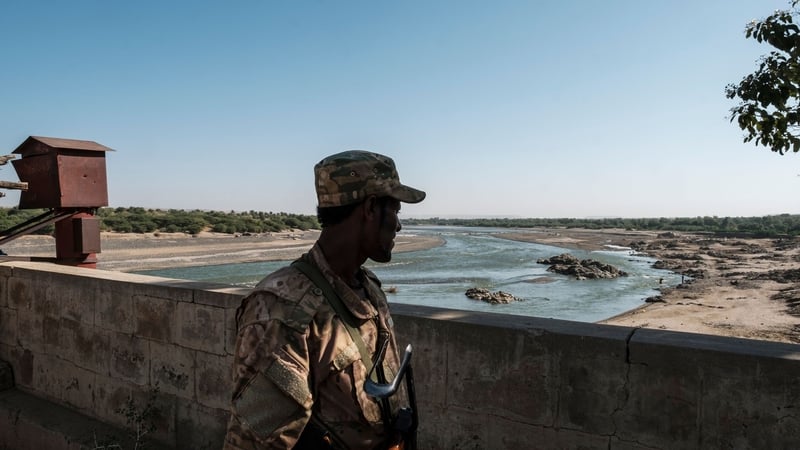 An Ethiopian soldier on watch at a border crossing with Eritrea