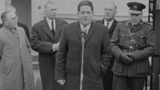 Brian Lenihan hands over a mobile garda station, 1966.