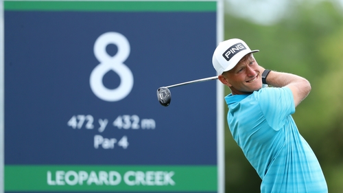 Adrian Meronk hits his tee-shot on the eighth hole during Day One