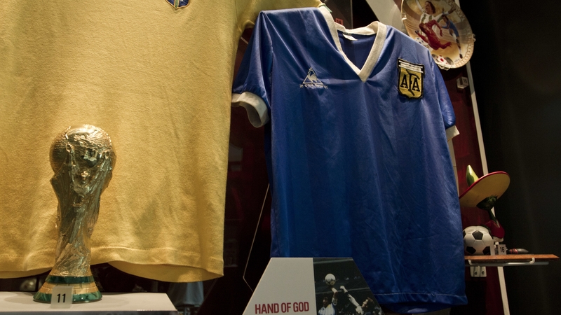 Maradona's 'Hand of God' shirt on display at the UK's National Football Museum in Manchester