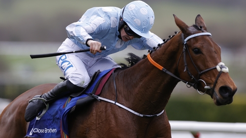 Rachael Blackmore drives Honeysuckle home to win the Mares Hurdle at Cheltenham.